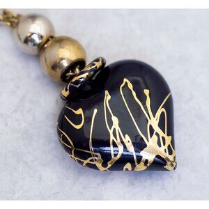 34 inch, Vintage Black Heart Gothic Gold Tone Pendant Necklace - CQ1